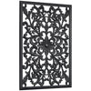 Hand-Carved Floral Wood Medallion Wall Art – Black (36" x 24”)
